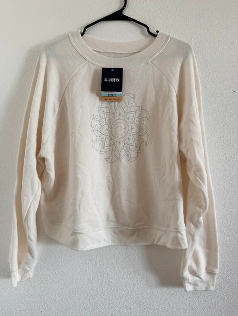 Jetty Women’s Large Mandala Crew Neck Sweatshirt Ivory Cream Pullover NWT Sku028